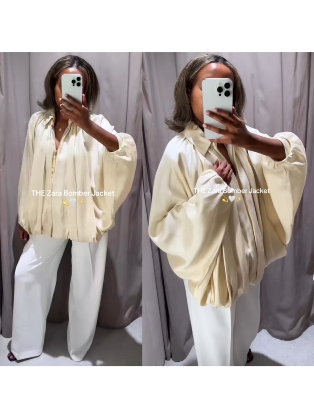 Zara Satin Bomber Bubble Voluminous Satin Puffed Cream Ivory Jacket size medium - Picture 3 of 16